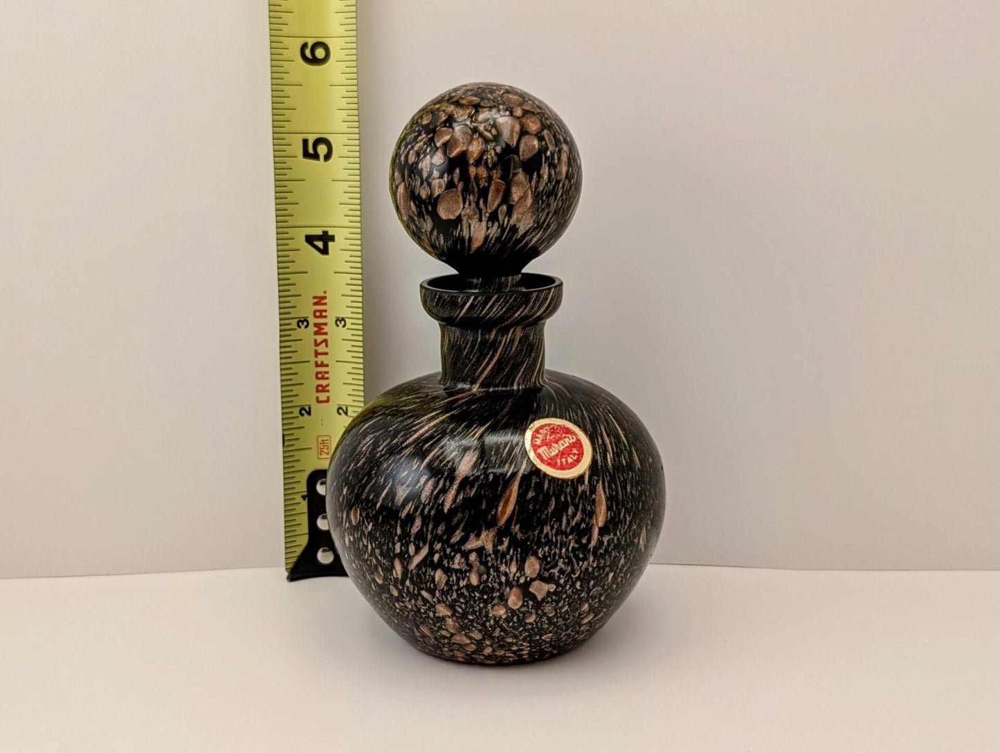 Murano Glass Decanter Perfume Bottle with Stopper - Italian Aventurine Copper & Black Art Glass image 1