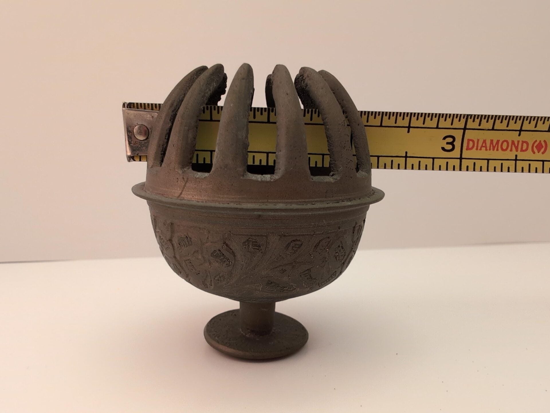 Vintage Brass Elephant Claw Bell - 2 1/2 Inch Ornate Etched Leaf Pattern image 2