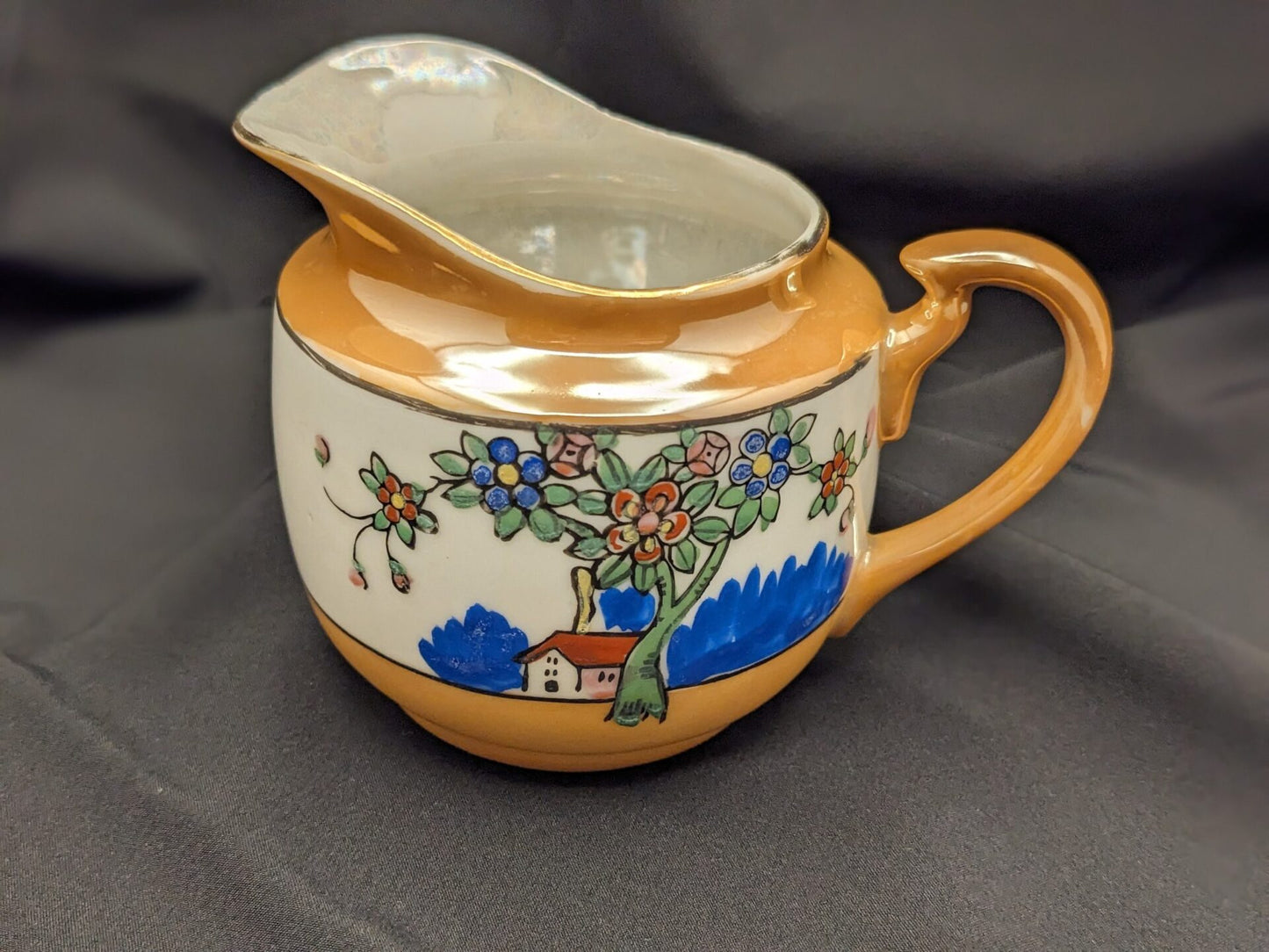 Handpainted Tea Pot, Sugar Bowl, and Creamer Set in Orange Vintage Lusterware - Made by Tashiro Shoten Ltd Nagoya, Japan image 5