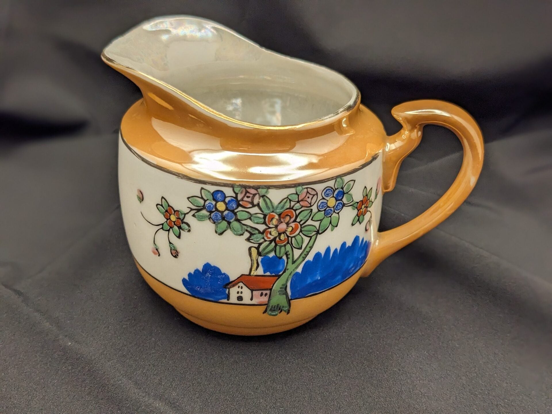 Handpainted Tea Pot, Sugar Bowl, and Creamer Set in Orange Vintage Lusterware - Made by Tashiro Shoten Ltd Nagoya, Japan image 5