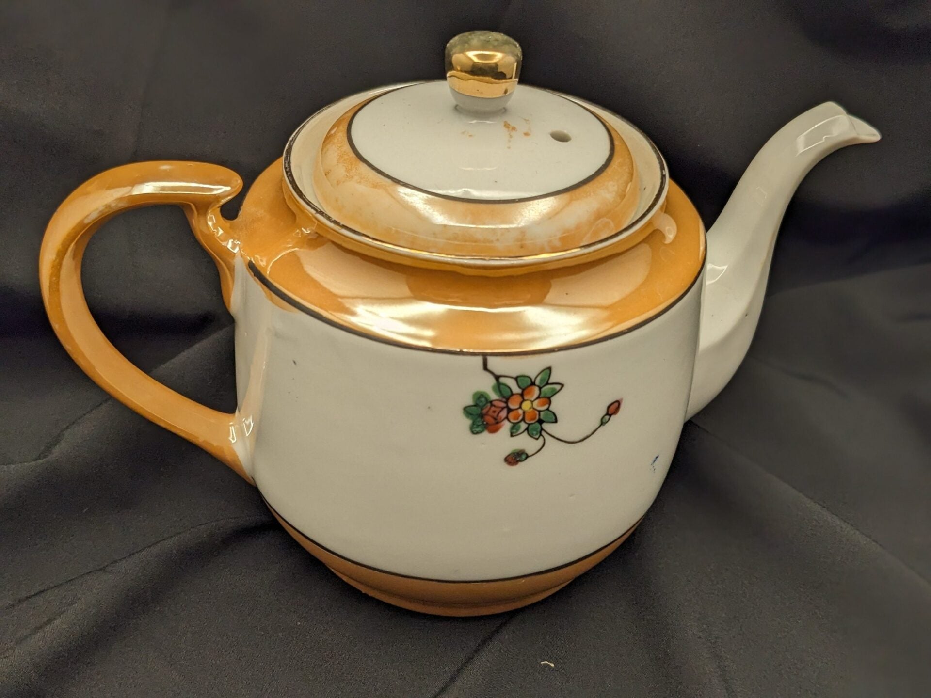 Handpainted Tea Pot, Sugar Bowl, and Creamer Set in Orange Vintage Lusterware - Made by Tashiro Shoten Ltd Nagoya, Japan image 4