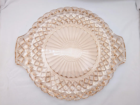 Pink Depression Glass Cake Plate w/ Handles - Anchor Hocking's Waterford Pattern 10 1/4" image 0